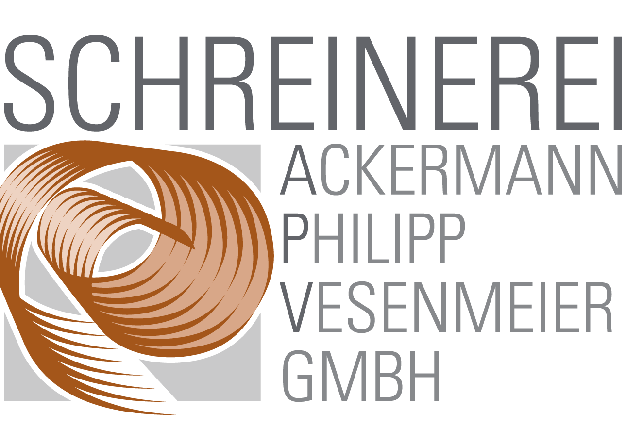 Logo Schreinerei Ackermann Philipp Vesenmeier GmbH mit Holzspäne in braun